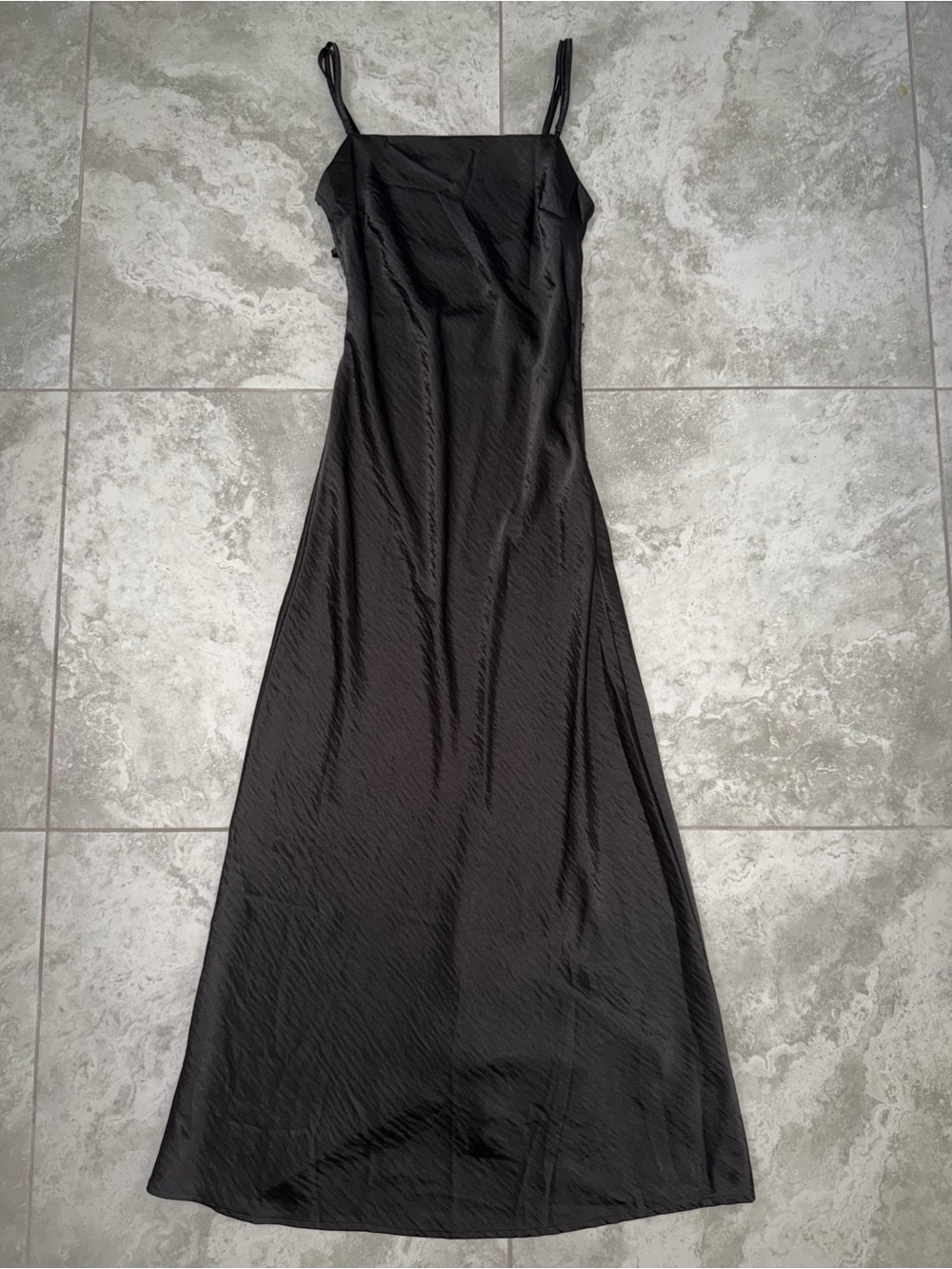 House of Harlow 1960 Black Satin Strap Slip Maxi Dress